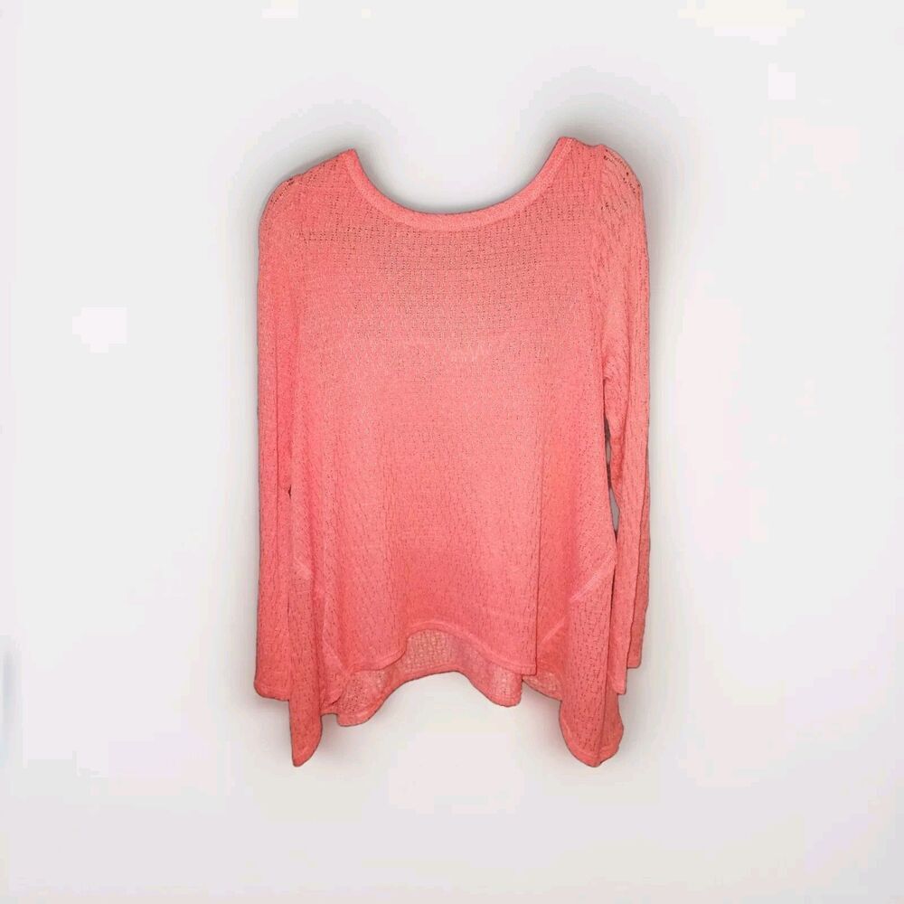 Altar'd State Top Women Knit Coral Pink Long Sleeve Tunic Large Eyelet Lace Back